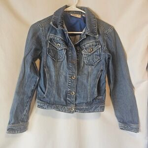 MNG Jeans Mango Womens XS Medium Wash Blue Denim Trucker Jacket 100% Cotton